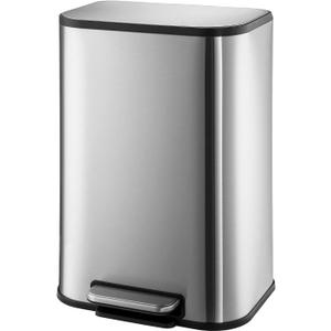 3.2 Gallon Bathroom Trash Can with Lid, Stainless Steel Garbage Can with Foot Pedal & Removable Inner Bucket, Rectangular Small Step Waste Bin for Kitchen Living Room (Silver, 12L)