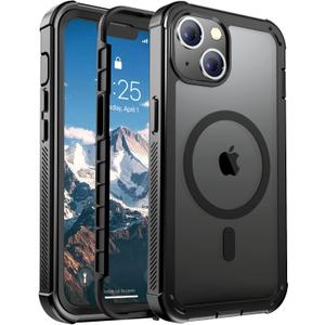 jaroco Magnetic for iPhone 13 Case, [Compatible with MagSafe][Military Grade Drop Protection][Heavy Duty Protection][Non-Slip][Shockproof] 2-Layer Durable Bumper Phone Case 6.1''-Black