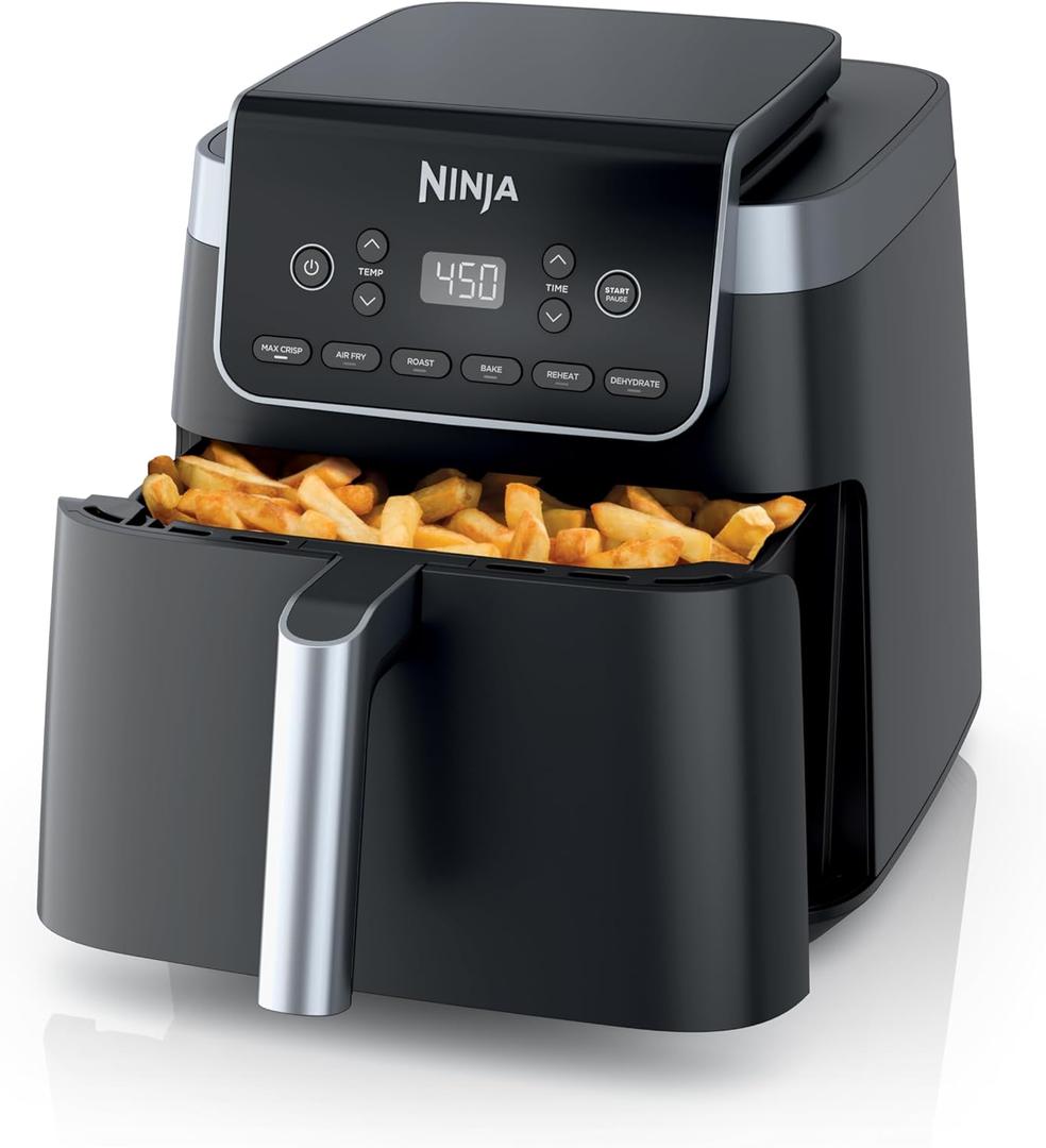 Ninja XL Air Fryer with MaxCrisp | 6.5 QT Capacity | 6-in-1 Max Crisp, Air Fry, Roast, Bake, Reheat & Dehydrate | 450°F Temp | 1750 Watts | Nonstick Basket, Crisper Plate & Recipe Guide | Grey | AF181