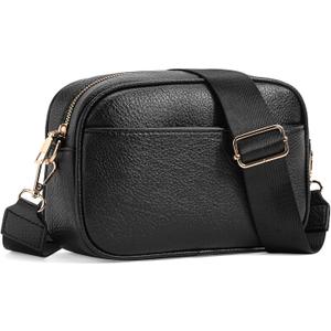 GAEKEAO Small Crossbody Bags for Women Vegan Leather Wide Strap Trendy Design Camera Bag Purse Shoulder Handbag Travel (9925- Black)