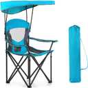 HIGH POINT SPORTS Camping Chairs with Shade, Heavy Duty Canopy Lounge Chair Sunshade Hiking Travel Chair with Cup Holder for Outdoor, Camping, Beach and Patio, Enamel Blue