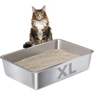 Stainless Steel Litter Box XLarge,XL Metal Cat Litter Box,Cat LitterBox Easy to Clean,Stainless Steel LitterBox for Large/Medium Cats,No Stick No Smell