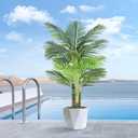 4ft Tall Triple Golden Cane Palm Artificial Tree Large Tropical Palm Tree UV Resistant Fake Plant in Pot for Indoor Outdoor Big House Living Room Outside Patio Office Home Decor 1Pack