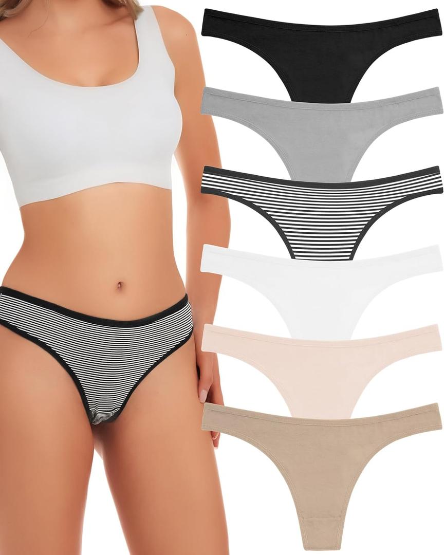 ANZERMIX Women's Breathable Cotton Thong Panties Pack of 6 (Medium)