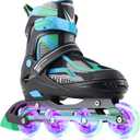 Sowume Adjustable Inline Skates for Girls and Boys, Roller Skates with All Light Up Wheels, Patines para Mujer for Kids and Adults, Men, Women (C-Green)