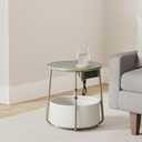 VASAGLE LILEA Collection - Side Table with Charging Station, Round End Table with Fabric Basket, Nightstand with USB Ports, for Living Room, Bedroom, Modern, Forest Green and Cream White ULET228C04, Without LED light