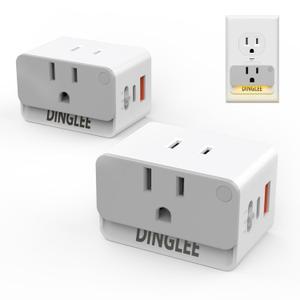 Outlet Extender 2 Pack, 2 AC Multi Plug Wall Outlet with 2 USB Ports (1 PD 20W USB C Charger), Outlet Splitter 3 Way Angled Wall Plug Adapter with Night Light, for Kitchen Bathroom Travel Cruise Ship (Grey)