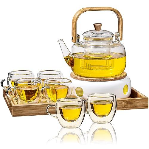 Teapot Warmer, Ceramic Trivet with Cork Cushion, Candle Heater for Teapots Pitchers Carafe