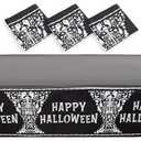Spooky Central Skeleton Coffin Happy Halloween Tablecloth, Black Table Cover (54 x 108 in, 12 Pack) - Table Cloth - Tablecloths