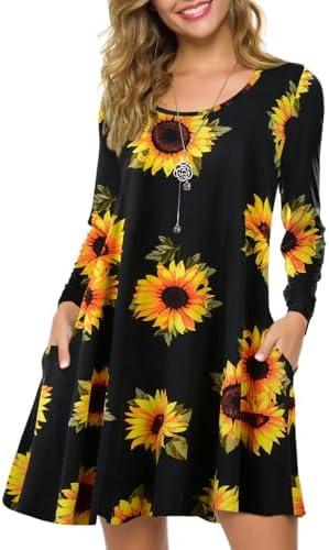 ZENNILO Plus Size Casual T Shirt Dresses for Women Flowy Swing Tunic Dress Pockets, M