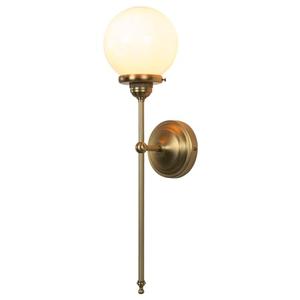 JIMUBEAM Industrial Vintage Wall Sconce Lighting, Milky White Glass Globe Shade with Long Arm Antique Brass Wall Light, Indoor Up and Down Wall Mounted Lamp for Bedroom Kitchen Bathroom