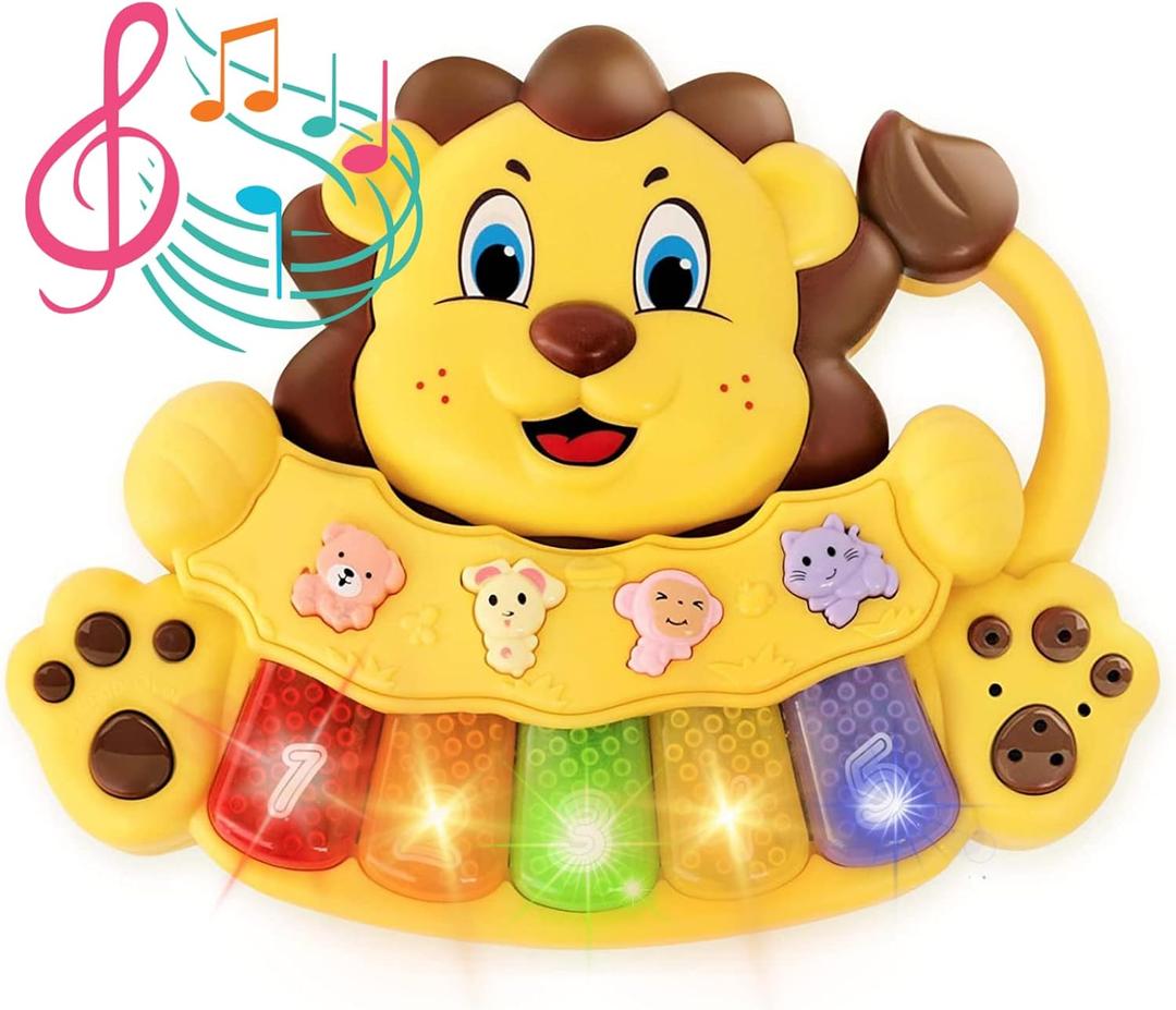 S&C Adorable Lion Baby Piano Toy – 5 Different Numbered and Colored Keys That Light Up – Touch and Teach Piano Keyboard for Kids w/ 3 Play Modes Toy Piano for Toddlers 18+ Months Old