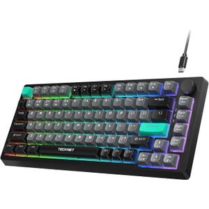 TECKNET Gaming Keyboard, 75% Wired Keyboard, RGB Backlit, 82-Keys with Volume Knob Control, 26 Keys Anti-ghosting, Whisper Quiet Gaming Switch Travel Friendly for Windows Laptop PC Mac-Grey