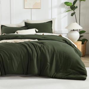Litanika Dark Olive Green Comforter Set King, 3 Pieces Solid Bedding Comforter Set, All Season Fluffy Bed Set (104x90In Comforter & 2 Pillowcases) (King (104"x90"), 06 - Olive Green)