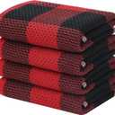 Homaxy 100% Cotton Waffle Weave Check Plaid Kitchen Towels, 13 x 28 Inches, Super Soft and Absorbent Dish Towels for Drying Dishes, 4-Pack, Black & Red