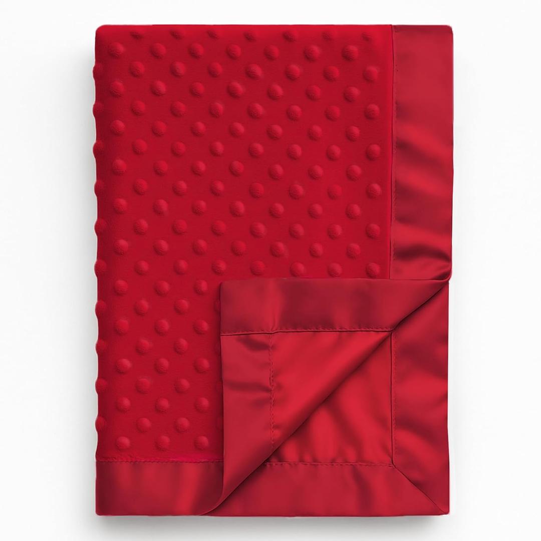 Pro Goleem Baby Soft Minky Dot Blanket with Silky Satin Backing Gift for Boys and Girls (Red, 30’’ x 40’’)