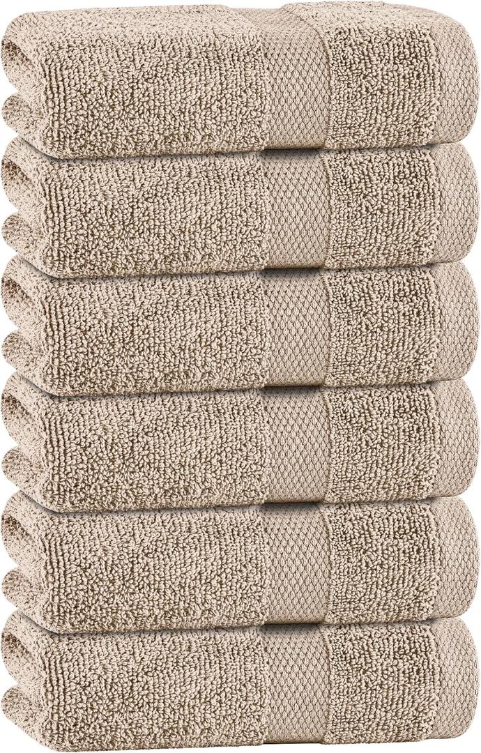 White Classic Taupe Hand Towels for Bathroom [6 Pack] Cotton Hand Towel Bulk for Gym, Kitchen and Spa, 16x27 Inches Soft Highly Absorbent Quick Dry Terry Salon Towels