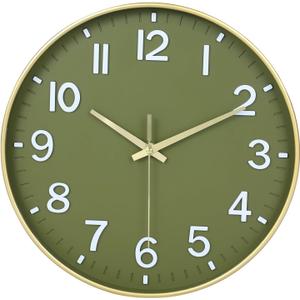 HZDHCLH Wall Clocks Battery Operated,Wall Clock Green Gold,8 inch Wall Clock Silent Non Ticking Modern 3D Numbers for Kitchen Bedroom Living Room Office Classroom Decor