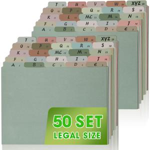2 Set A-Z Alphabetic and Number Top Label Files, Legal Size, 50 Sheets File Dividers 1/5 Cut Label File Cabinet Dividers Desk Organizer for Office, Home and School (Morandi)