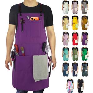 Kitchen Apron, Work Apron, Canvas, Multiple Pockets, Gardening, Painting, BBQ, Artist, Carpenter, Sizes M to XXL, Purple (Purple, XXL)
