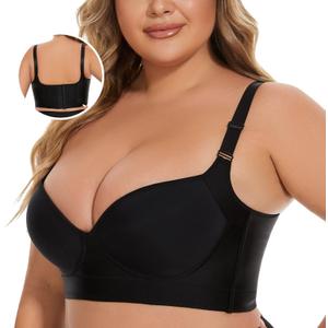 Push Up Bras for Women Plus Size Full Coverage Wide Straps Bra,Back Fat Smoothing Comfortable T-Shirt Bra(36C-46F) (44E, Black)