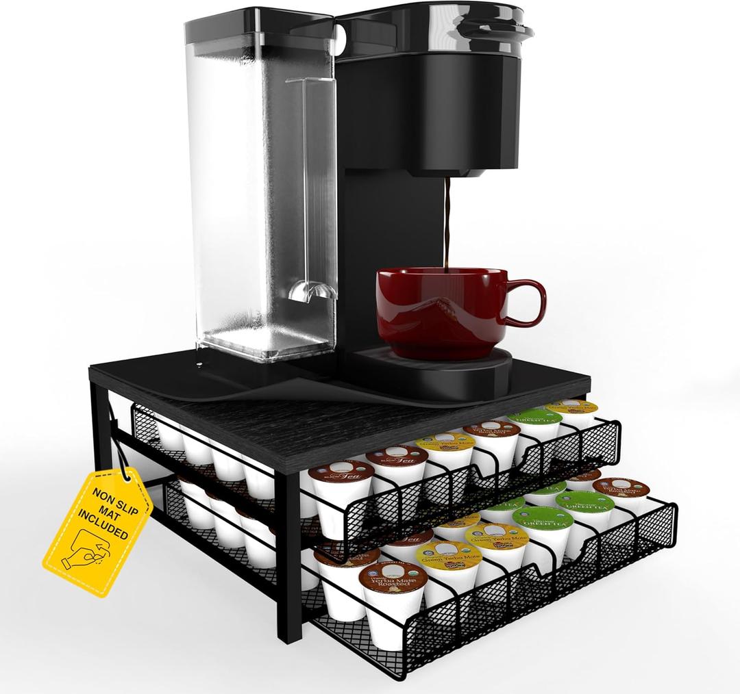 Coffee Bar Organizer for Countertop, K Cup Holder, K Cup Drawer Organizer, Coffee Station Accessories, upto 72 Keurig Coffee Pod Holders for Counter Small Space, Kpod Kcup Storage, Mat Included (CBO-001)