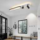 Modern LED Ceiling Light with 2 Spotlights 50W Black Linear Ceiling Light with Remote Control Dimmable (3000-6000k) 39.3Inch Room Ceiling Lamp for Living Room Bedroom Kitchen Laundry Hallway, Black-39.37in-1pack