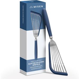 Misen Fish Silicone Spatula - Slotted Turner for Cooking - Perfect for Frying - Heat Resistant - Dishwasher Safe -1mm Thick Flexible Flipper - Soft Silicone Grip Handle for Easy Use (Blue)