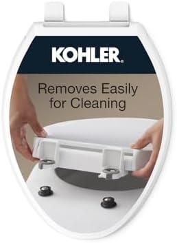 KOHLER 4636-RL-0 Cachet ReadyLatch Elongated Toilet Seat Slow Close, Soft Close Toilet Seat Quiet Lid, Contoured Grip-Tight Bumpers Installation Hardware, Apartment Essentials, White
