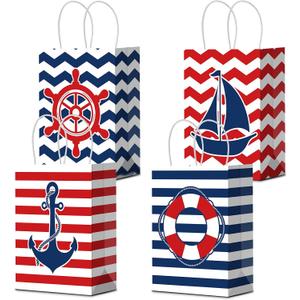 Nezyo 24 Pcs Nautical Party Gift Bags Nautical Candy Anchors Goody Treat Bags with Handles Party Decoration for Themed Birthday Party Supplies