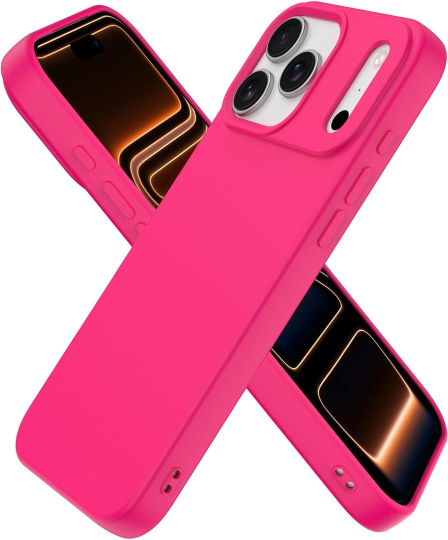 2 x Compatible with iPhone 17 Pro Case, Shockproof Liquid Silicone Protective Phone Case with Soft Anti-Scratch Microfiber Lining Ultra Slim Drop Protection Phone Cover(Rose Red)