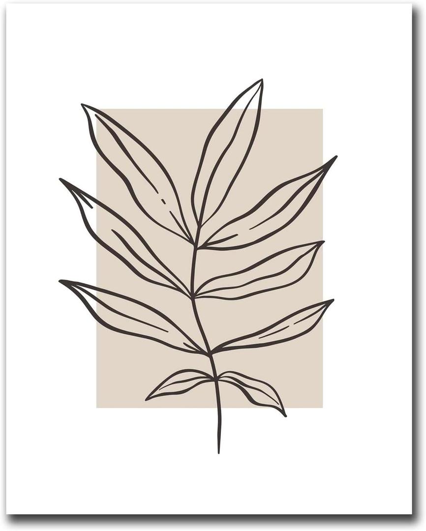HSCFWYLN Canvas Painting Poster and Print Pictures Neutral Beige Botanical Line Leaf Prints Living Room and Bedroom Home Decoration 16x24inch Wood Frame