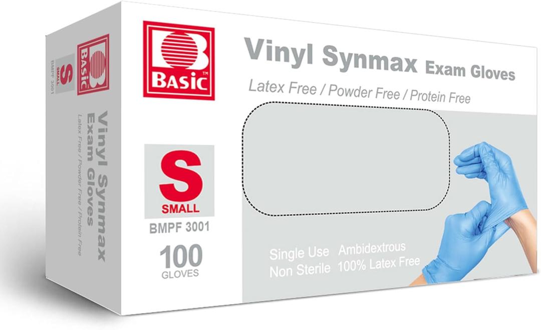Vinyl Exam Gloves, Synmax Latex-Free, Powder-Free, Non-Sterile Medical Disposable Gloves Box of 100 (Blue, S/M/L/XL)