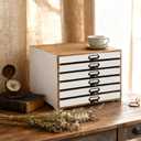 Vintage 6-Drawer Wooden Desktop Organizer Cabinet, Rustic Distressed Wood Card Catalog Cabinet, Antique Storage Box for Jewelry Cosmetics Craft Paper Home Office Decor (White)