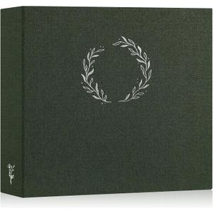 Lanpn Photo Album Scrapbook 12x12, Linen Cover Wreath Design Top Load 3 Ring Folder Binder Photobook Photo Book 12 x 12 inch with 30 Plastic Sleeves 60 Pages Green