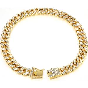 Tallew Gold Dog Chain Diamond Collar Walking Metal Chain Necklace with Secure Buckle Pet Cuban Style Collar Jewelry Accessories for Small Medium Large Dog Cats (12 inch)