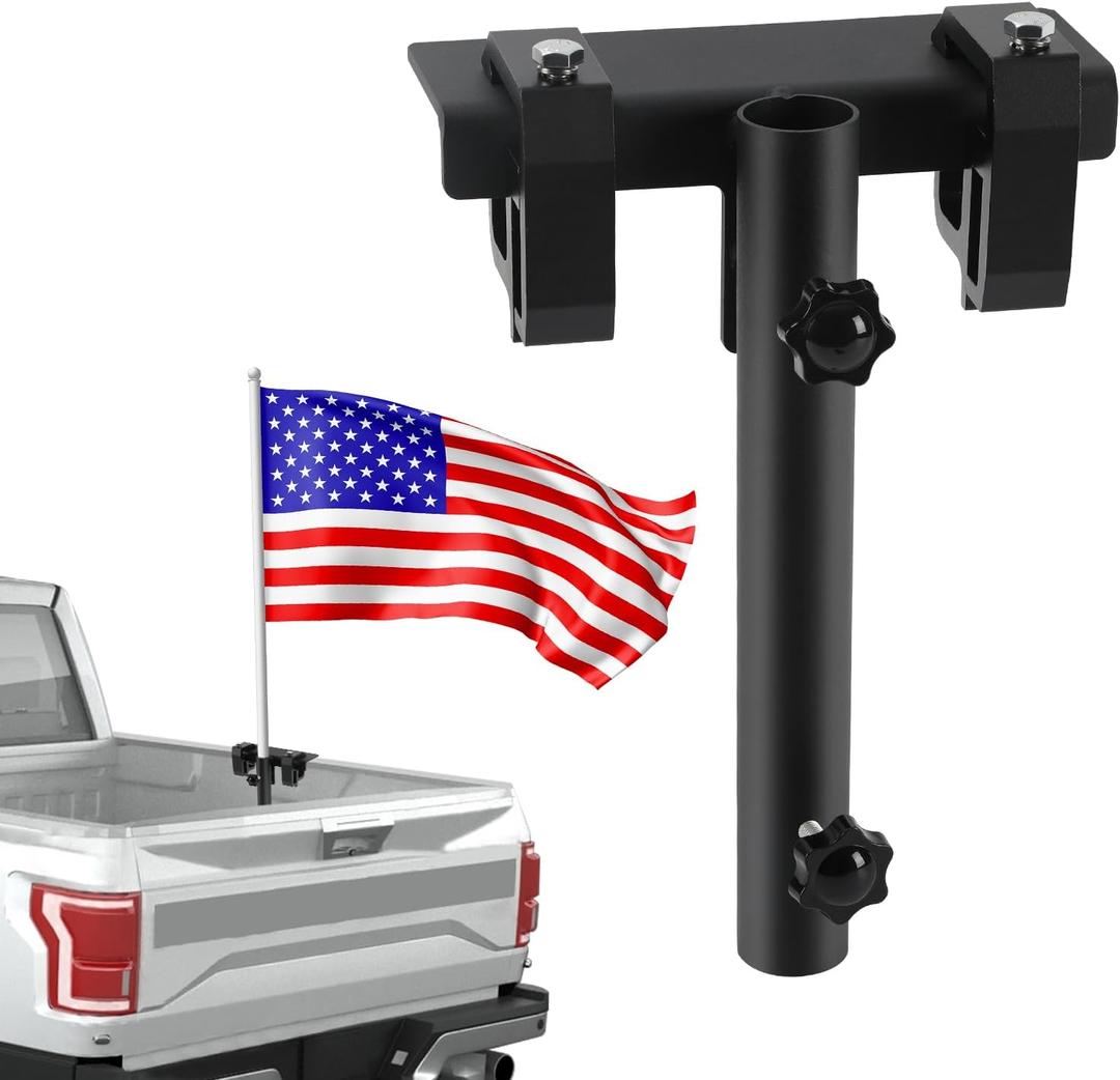 Truck Bed Flag Pole Mount, No Drill Truck Bed Flagpole Mount - Universal Holder for1.5 Poles (Fits Most Trucks/SUVs), Durable Steel Construction with Quick Lock System - Black (1X)