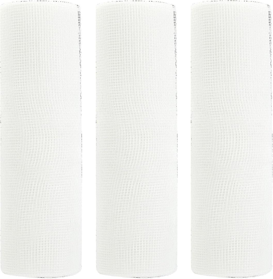 3 Rolls White Poly Burlap Deco Mesh Ribbon for Wreath Crafts, 10 Inch x 30FT Per Roll Decorative Mesh Ribbon Wrapping Ribbon Rolls for Christmas Tree Wreath Decoration DIY Crafts Making