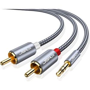 JSAUX 15ft/4.5M Aux to RCA Headphone Male to Male Jack Adapter Nylon Braided 1/8 to RCA Audio Y Cord for Smartphones, MP3, Tablets, Speakers, HDTV - Grey
