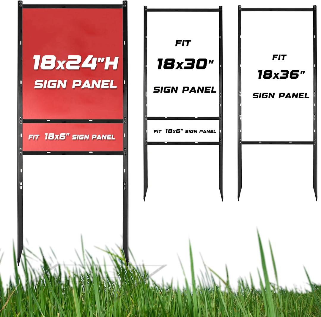 1 pack Yard Sign Metal H Frame, 18"W x 24/30/36"H Adjustable Size Sign Stand, 50" Height, 18" x 24" Yard Sign with 6"H 1 Rider, Open House Signs for Real Estate, Assembly Required(1 Main, 1 Rider)