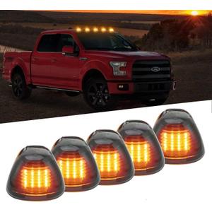 5 X Cab Marker Light, Smoke Lens With Amber 16 LED Roof Running Lights, Top Clearance Light for 1999-2016 Ford F150 F250 F350 F450 F550 F650 F750 E150 E250 E350 E450 Super Duty Pickup Truck (Smoke Lens & Amber 16LED)
