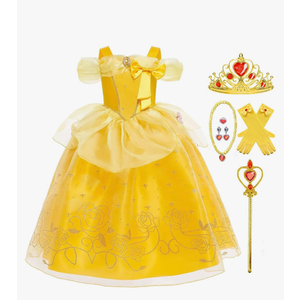 Princess Costume for Girls Kids Belle Dress Halloween Cosplay Party Outfit Toddler Princess Dress Up 130