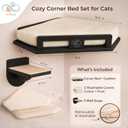 Cat Wall Shelves, Solid Wood Corner Bed, 3 Steps, Up to 25 lb, Black