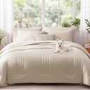 Monbix Oversized Queen Comforter Set - 7 Pieces Apricot Beige Bed in a Bag Oversized Queen Bedding Sets with Comforters, All Seasons Comforter Bed Set with Sheets,Pillowcases & Shams