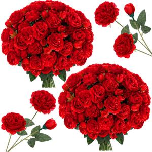 Thiccywoov 36 Bundles Artificial Flowers Peonies Roses 108 Heads Fake Silk Peony Bouquet Floral Arrangements for Wedding Bridal Shower Valentine's Day Table Centerpieces Vase Decoration(Red)