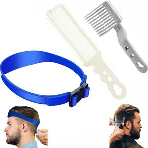 Fade Hair Trimming Guide for Men with Fade Comb Set, Neckline Shaving Template and Clipper Comb, Adjustable Curved Haircut Band for DIY Home Haircuts, Buzz and Taper Guide for Clippers