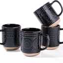 GBhome Large Coffee Mugs Set of 4, 16oz Handmade Stoneware Coffee Mugs Set with Large Handle for Cappuccino/Latte/Tea/Hot Cocoa, Dishwasher & Microwave Safe, Black