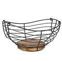 Modern Farmhouse Fruit Basket for Kitchen Counter, Vintage Wire and Wooden Base Fruit Bowl for Kitchen Decor, Fruit & Vegetables Storage Basket/Bowl