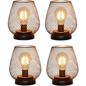 TRIROCKS Set of 4 Battery Operated Lamp LED Table Lantern, Metal Cage Cordless Lamps with LED BulbVintage Decorative Outdoor Lantern for Weddings, Parties, Patio, Events for Indoors Shelf Decor
