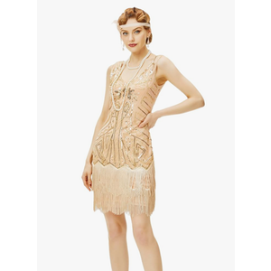 BABEYOND Women's Flapper Dresses 1920s V Neck Beaded Fringed Great Gatsby Dress 2XL